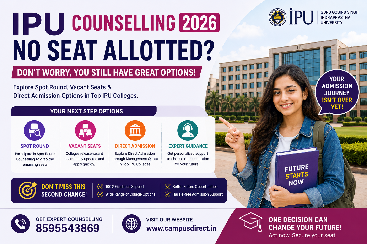 IPU Counselling 2026: No Seat Allotted? Explore Spot Round, Vacant Seats & Direct Admission Options