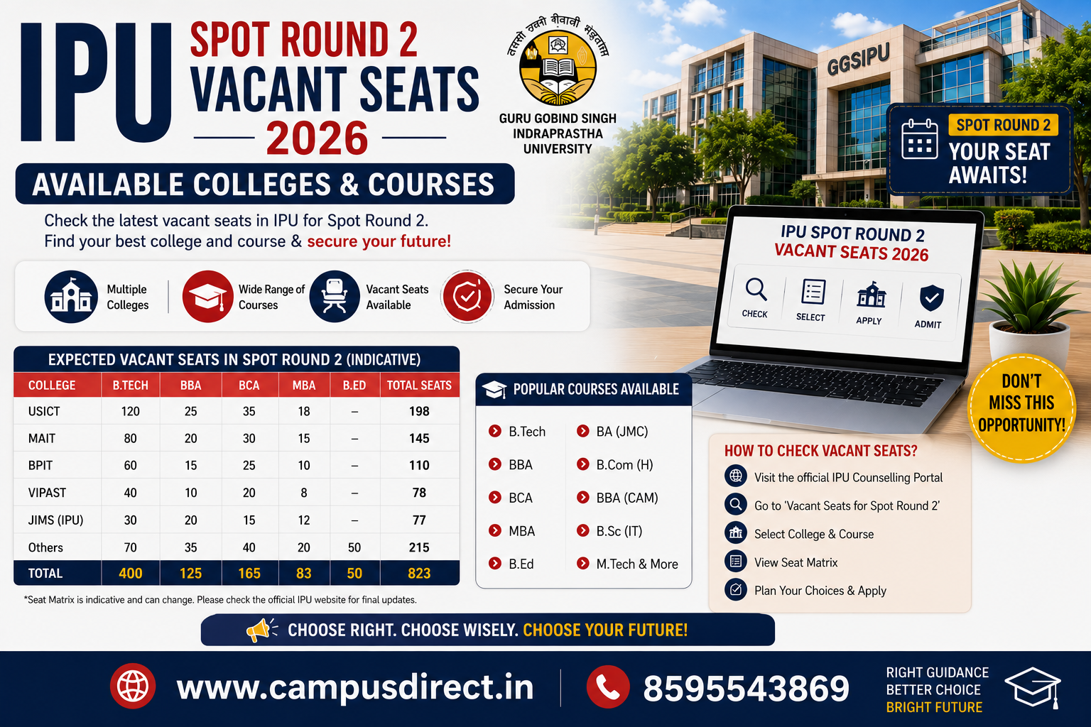 IPU Spot Round 2 Vacant Seats 2026: Available Colleges & Courses