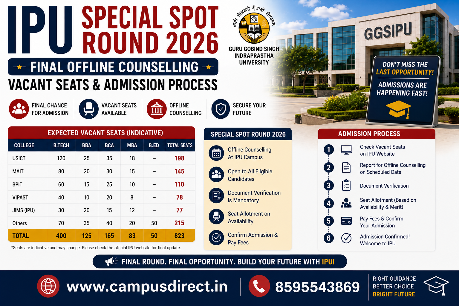 IPU Special Spot Round 2026: Final Offline Counselling, Vacant Seats & Admission Process