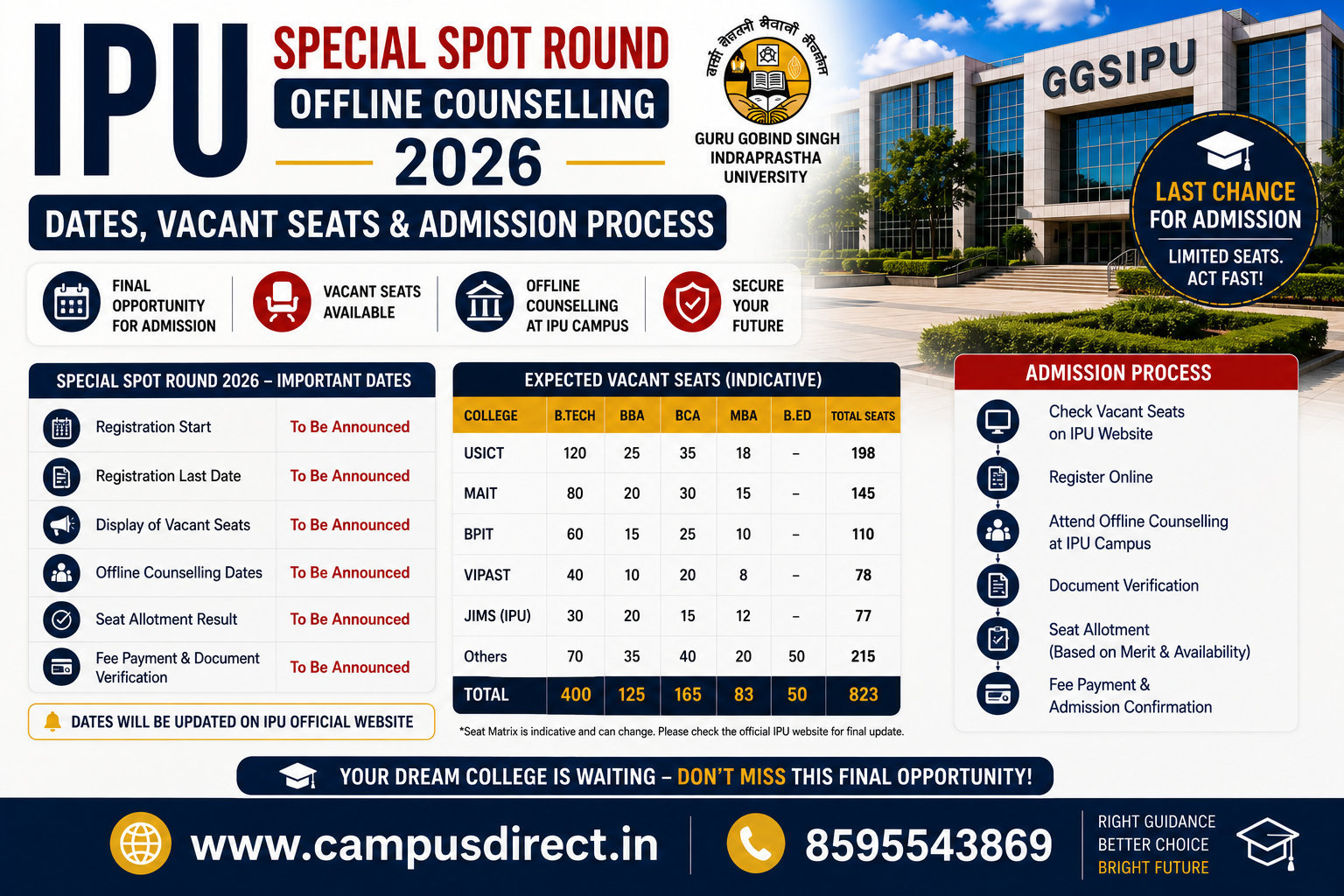 IPU Special Spot Round Offline Counselling 2026: Dates, Vacant Seats & Admission Process