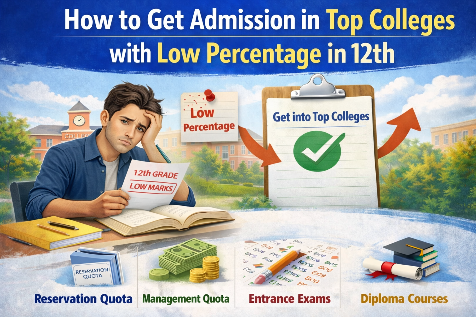 How to Get Admission in Top Colleges with Low Percentage in 12th