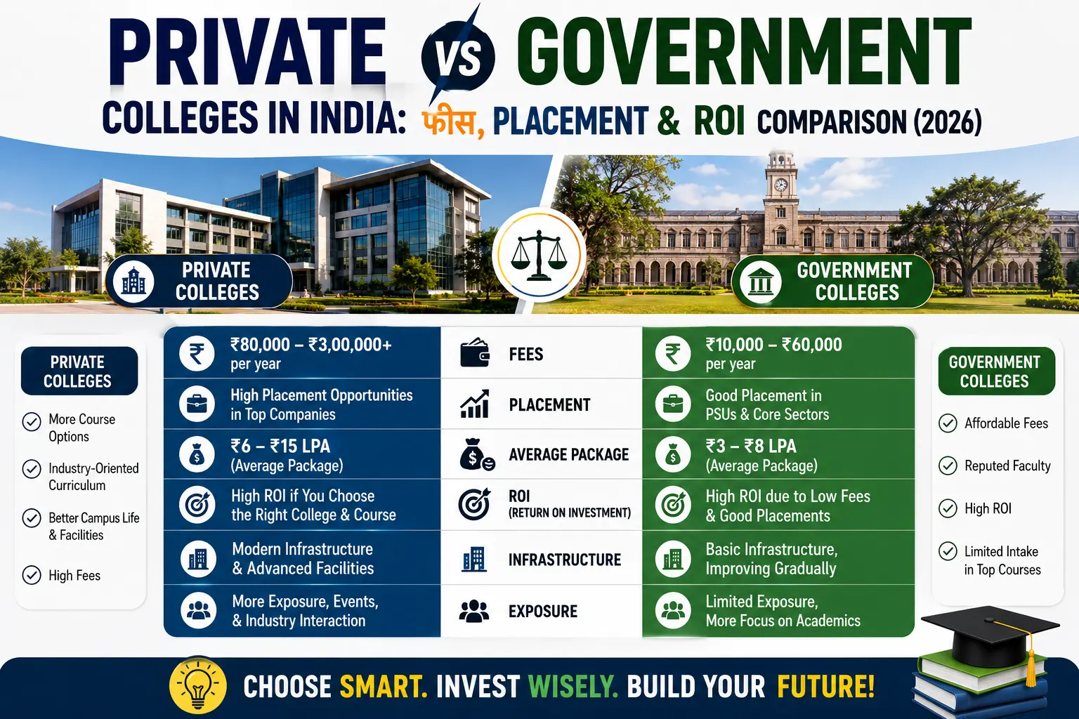 Private vs Government Colleges in India: फीस, Placement & ROI Comparison (2026)