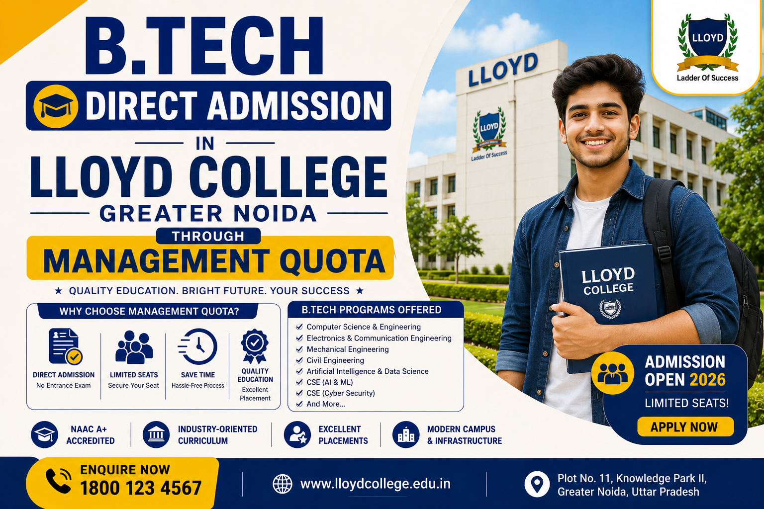 B.Tech Direct Admission in Lloyd College Greater Noida Through Management Quota