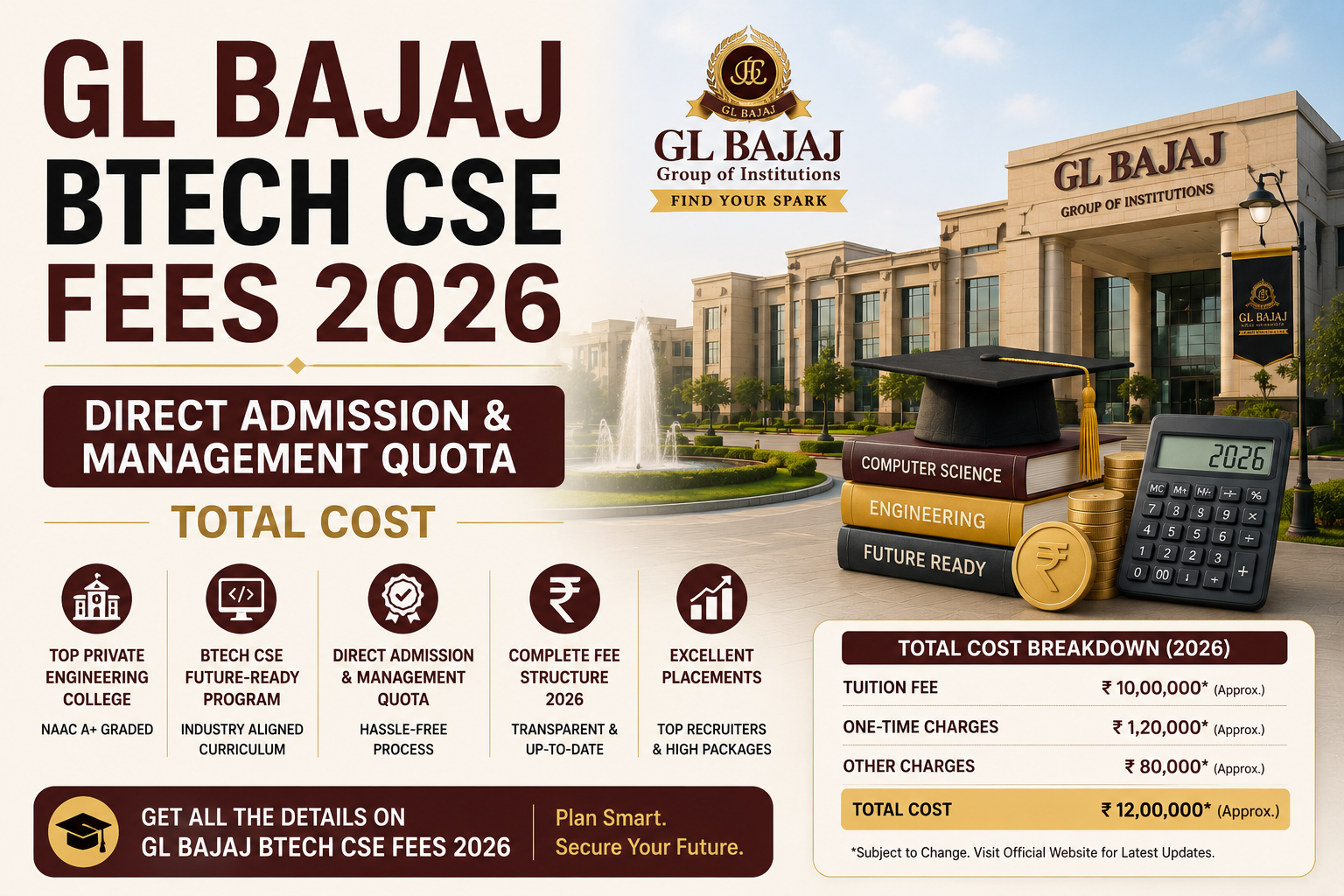 GL Bajaj BTech CSE Fees 2026: Direct Admission & Management Quota Total Cost