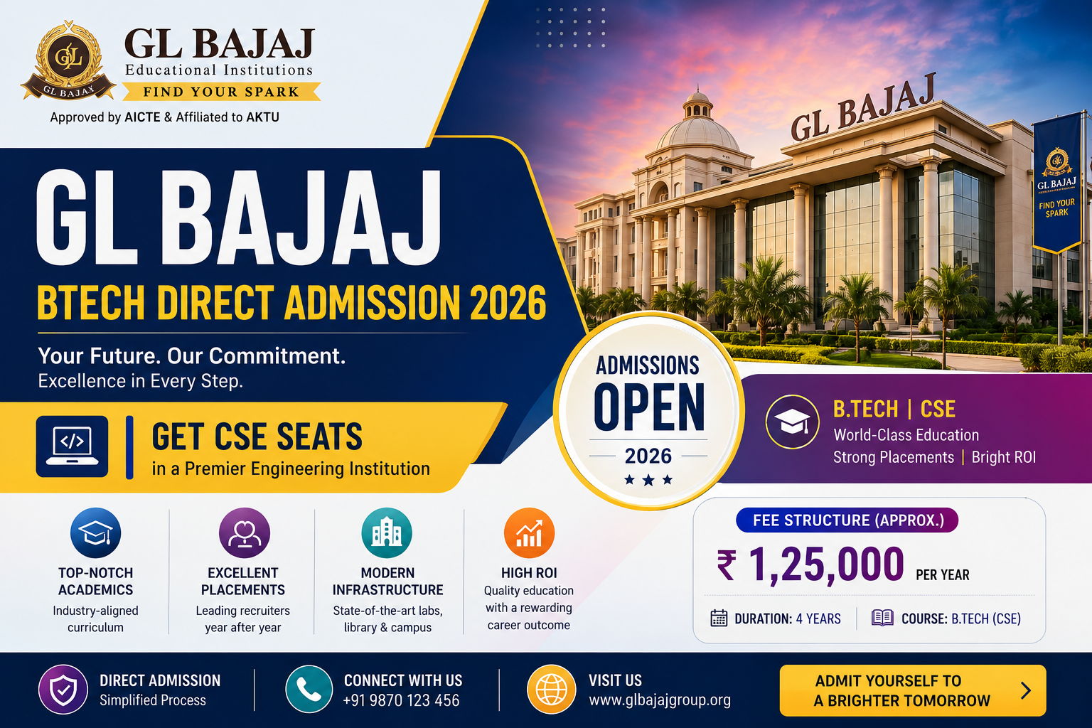 GL Bajaj BTech Direct Admission 2026: Get CSE Seats, Fee Structure & ROI