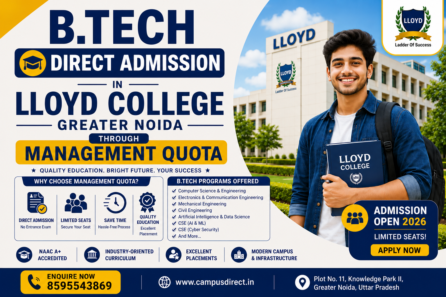 B.Tech Direct Admission in Lloyd College Greater Noida Through Management Quota