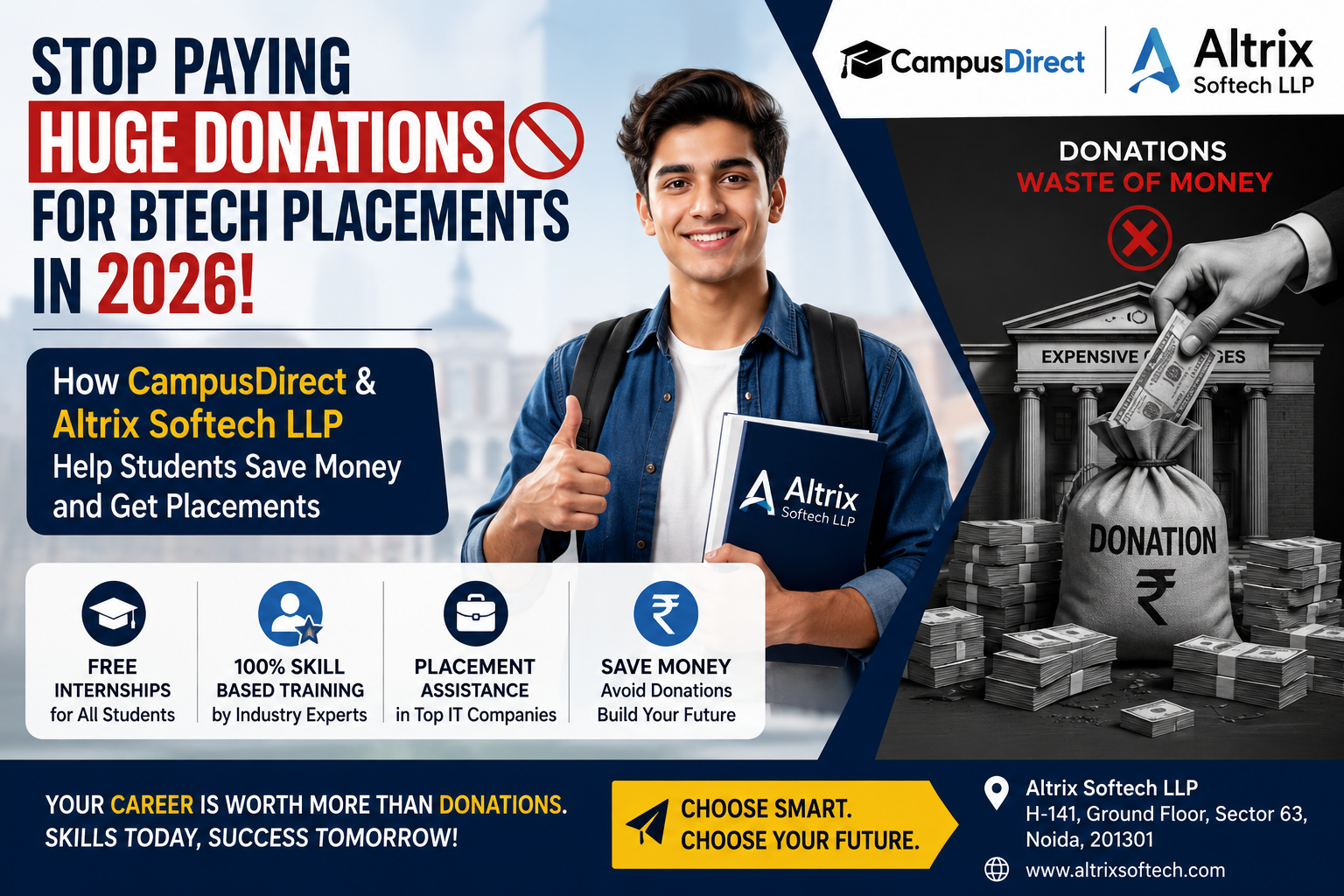 Stop Paying Huge Donations for BTech Placements! How CampusDirect & Altrix Softech LLP Save Your Career and Money