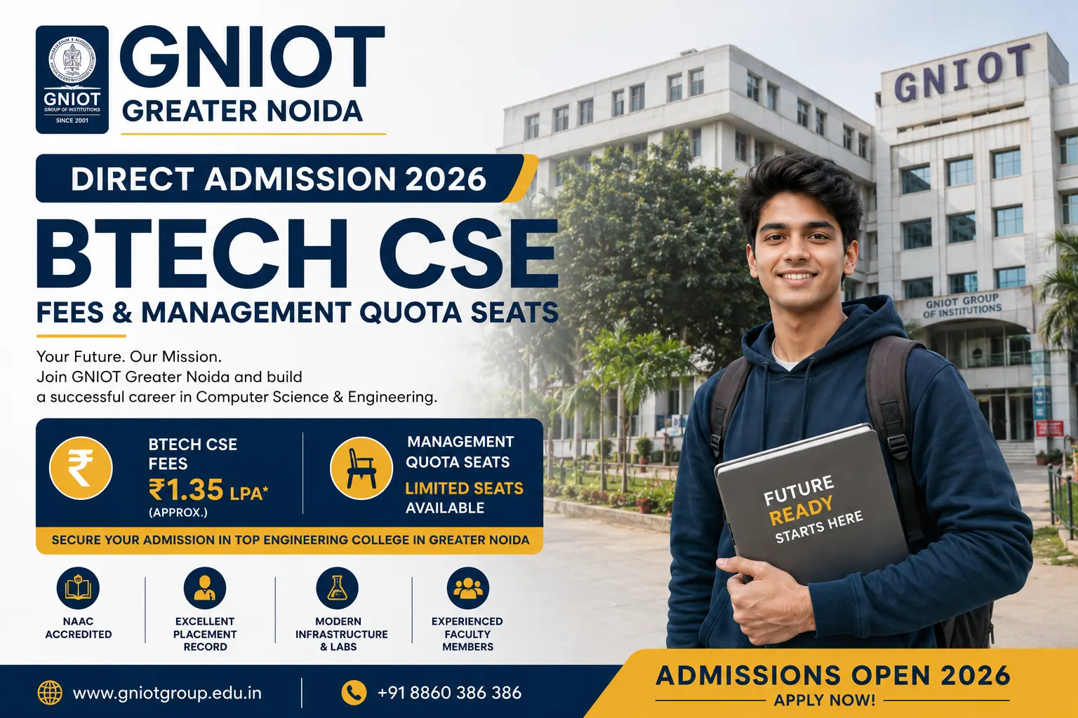 GNIOT Greater Noida Direct Admission 2026: BTech CSE Fees & Management Quota Seats