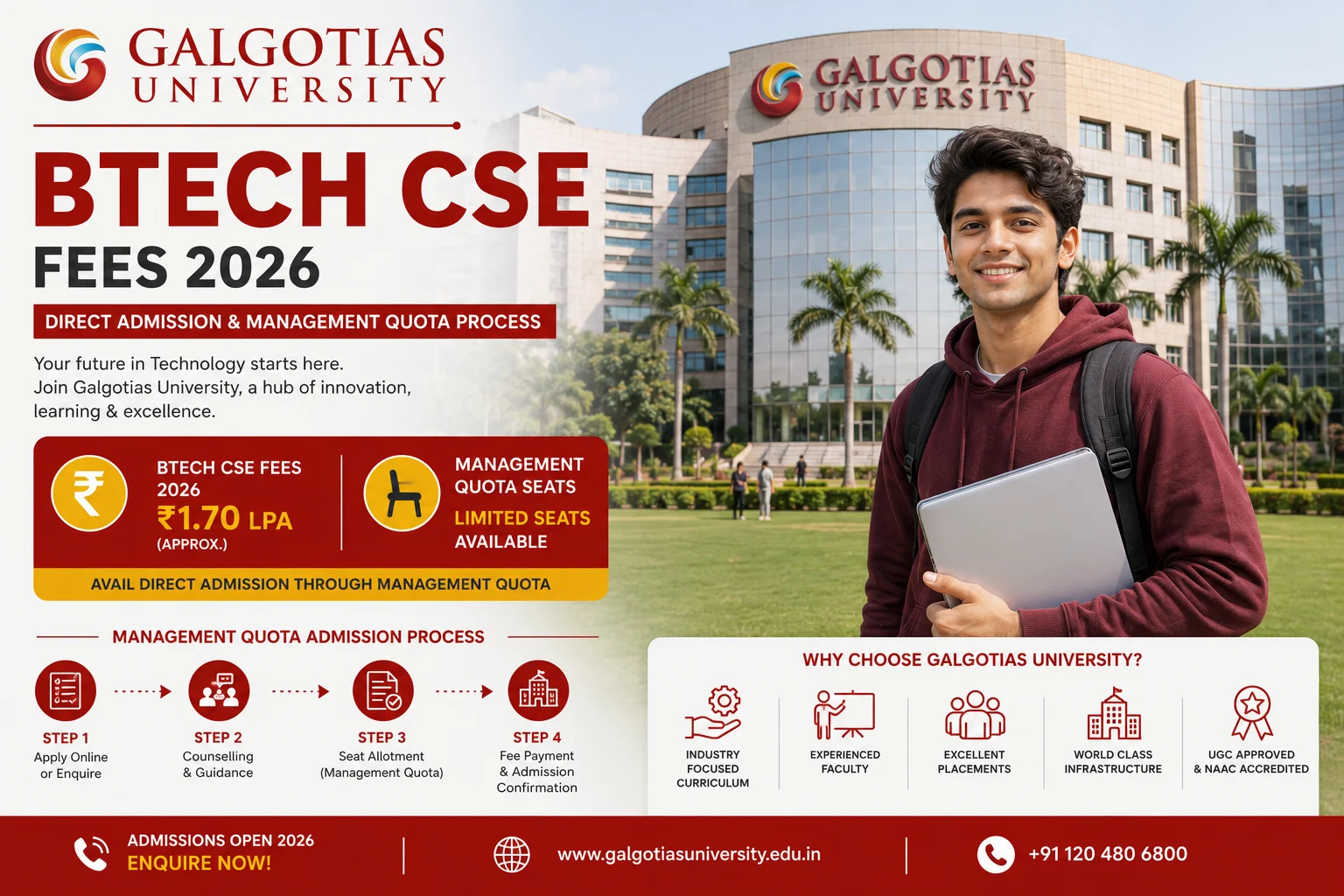 Galgotias University BTech CSE Fees 2026: Direct Admission & Management Quota Process