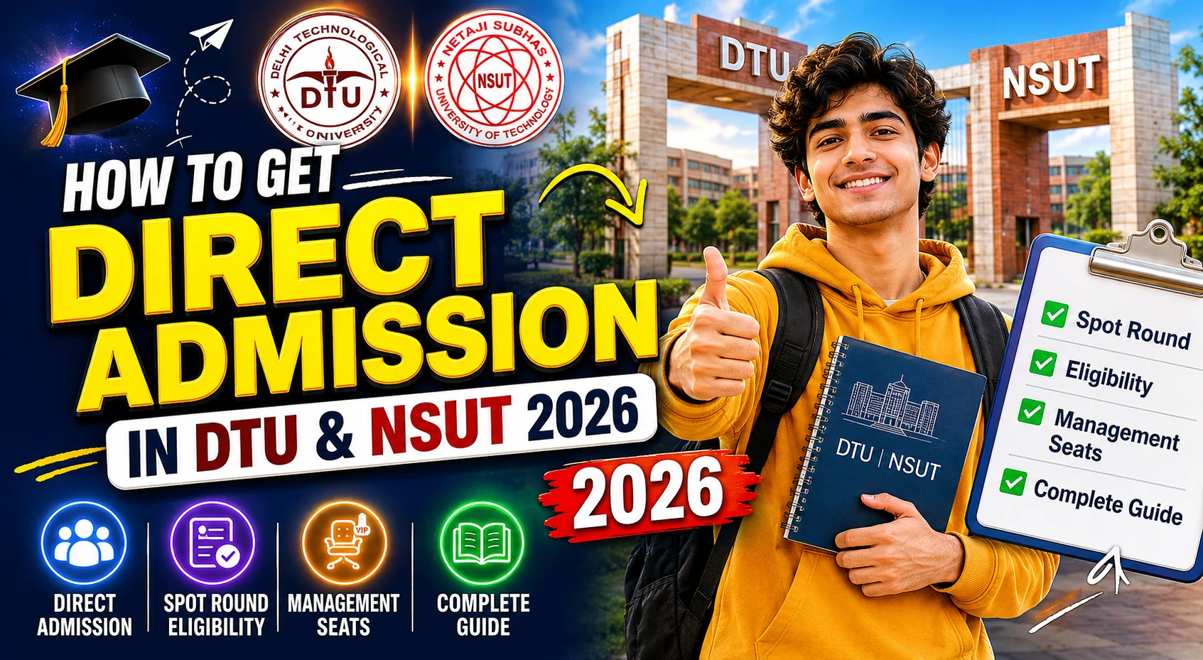 How to Get Direct Admission in DTU & NSUT 2026: Spot Round Eligibility & Management Seats