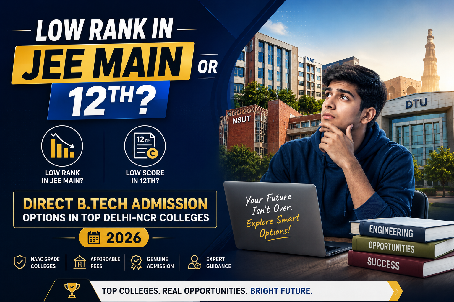 Low Rank in JEE Main or 12th? Direct B.Tech Admission Options in Top Delhi-NCR Colleges (2026)