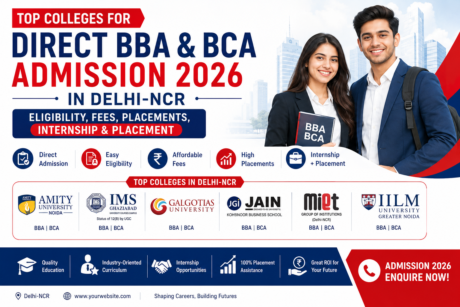 Top Colleges for Direct BBA & BCA Admission 2026 in Delhi-NCR: Eligibility, Fees & Placements