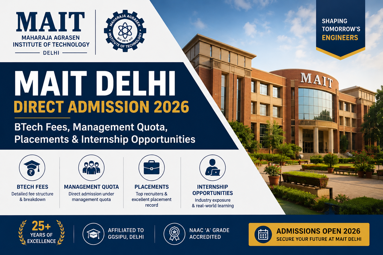 MAIT Delhi Direct Admission 2026: BTech Fees, Management Quota, Placements & Internship Opportunities