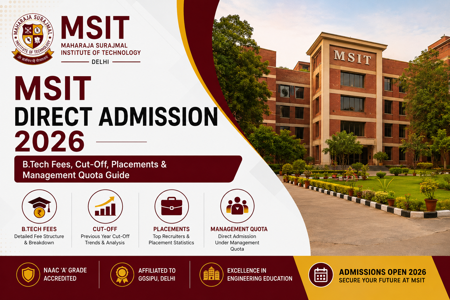 Maharaja Surajmal Institute of Technology (MSIT) Direct Admission 2026: B.Tech Fees, Cut-Off, Placements & Management Quota Guide