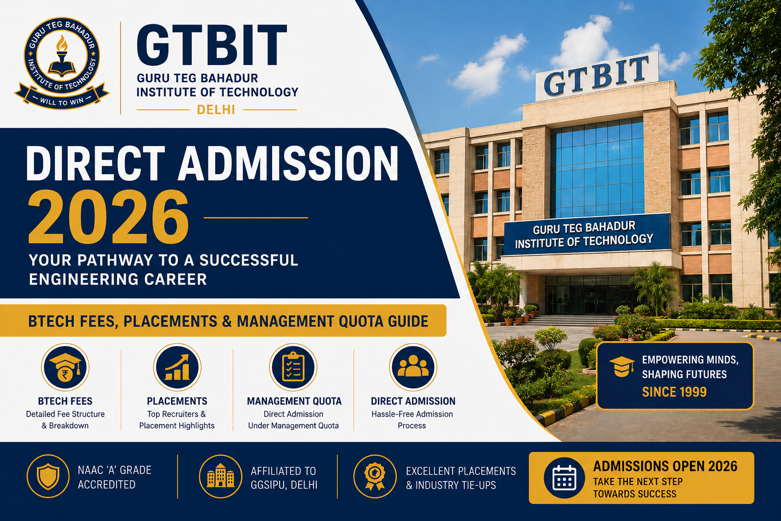 Guru Teg Bahadur Institute of Technology (GTBIT) Direct Admission 2026: BTech Fees, Placements & Management Quota Guide