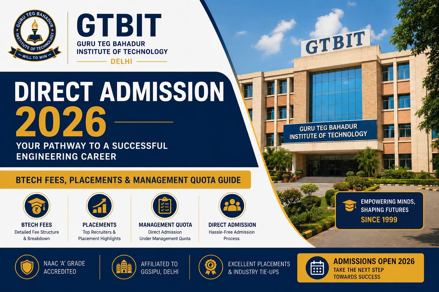 Guru Teg Bahadur Institute of Technology (GTBIT) Direct Admission 2027: BTech Fees, Placements & Management Quota Guide