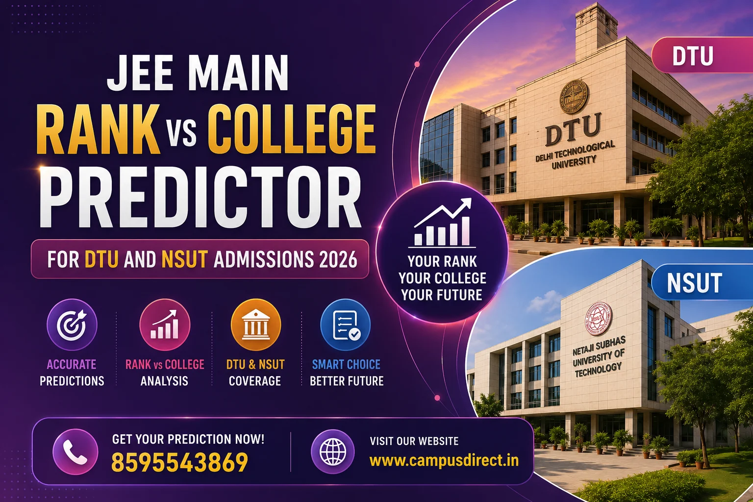 JEE Main Rank vs College Predictor for DTU and NSUT Admissions 2026