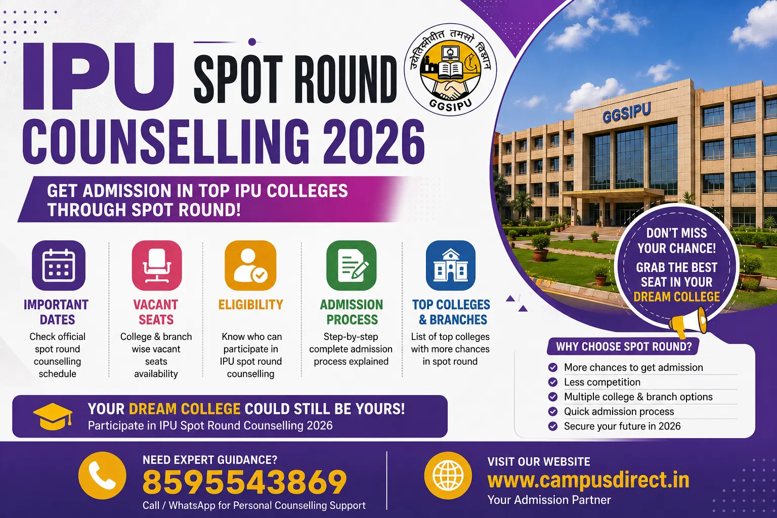 IPU Spot Round Counselling 2026: Dates, Vacant Seats, Eligibility & Complete Admission Process