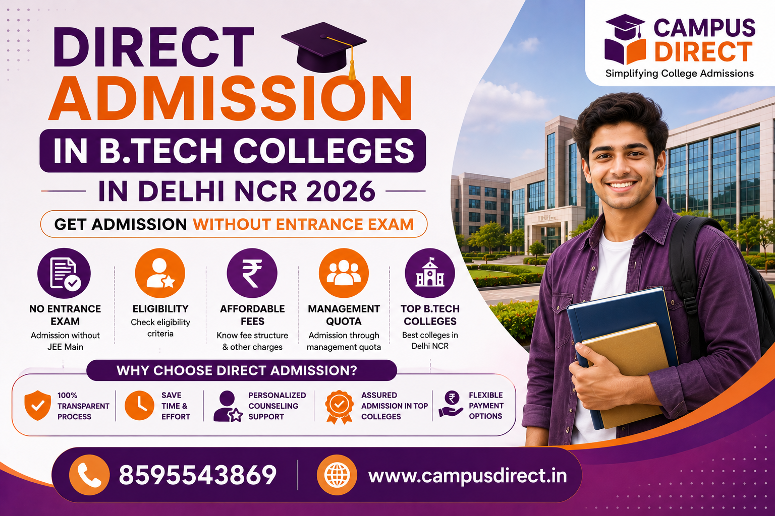 Direct Admission in B.Tech Colleges in Delhi NCR 2026: Without Entrance Exam, Eligibility, Fees & Management Quota Guide