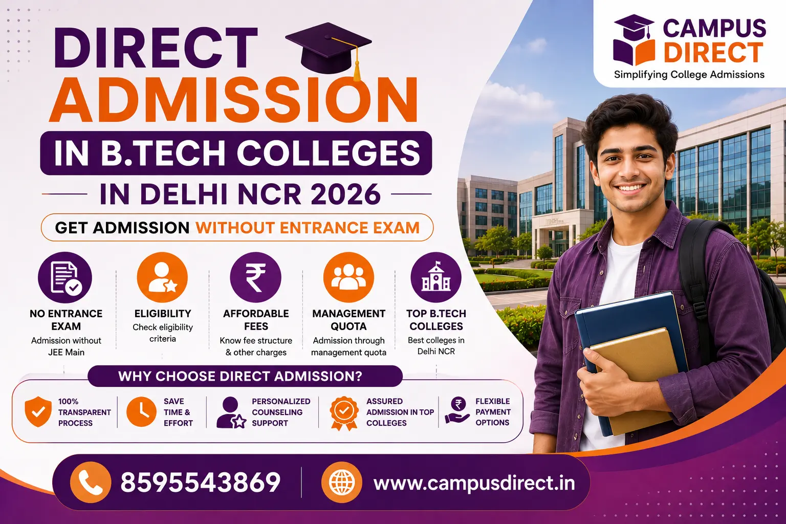 Direct Admission in B.Tech Colleges in Delhi NCR 2026: Without Entrance Exam, Eligibility, Fees & Management Quota Guide