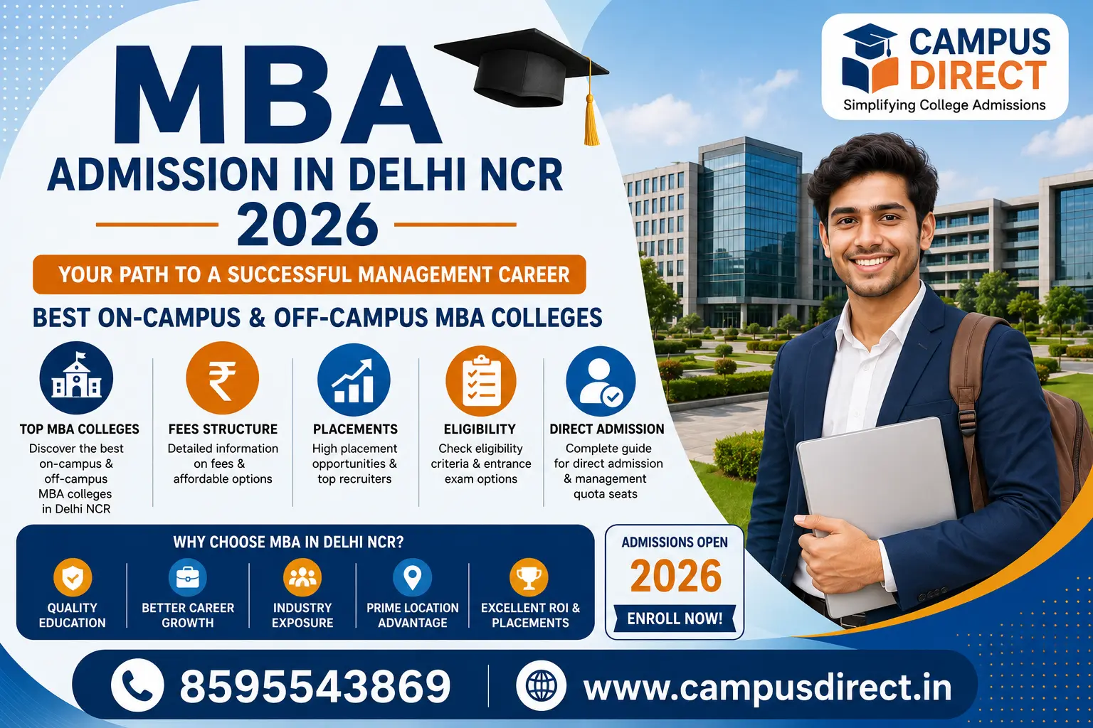 MBA Admission in Delhi NCR 2026: Best On-Campus & Off-Campus MBA Colleges, Fees, Placements & Direct Admission Guide