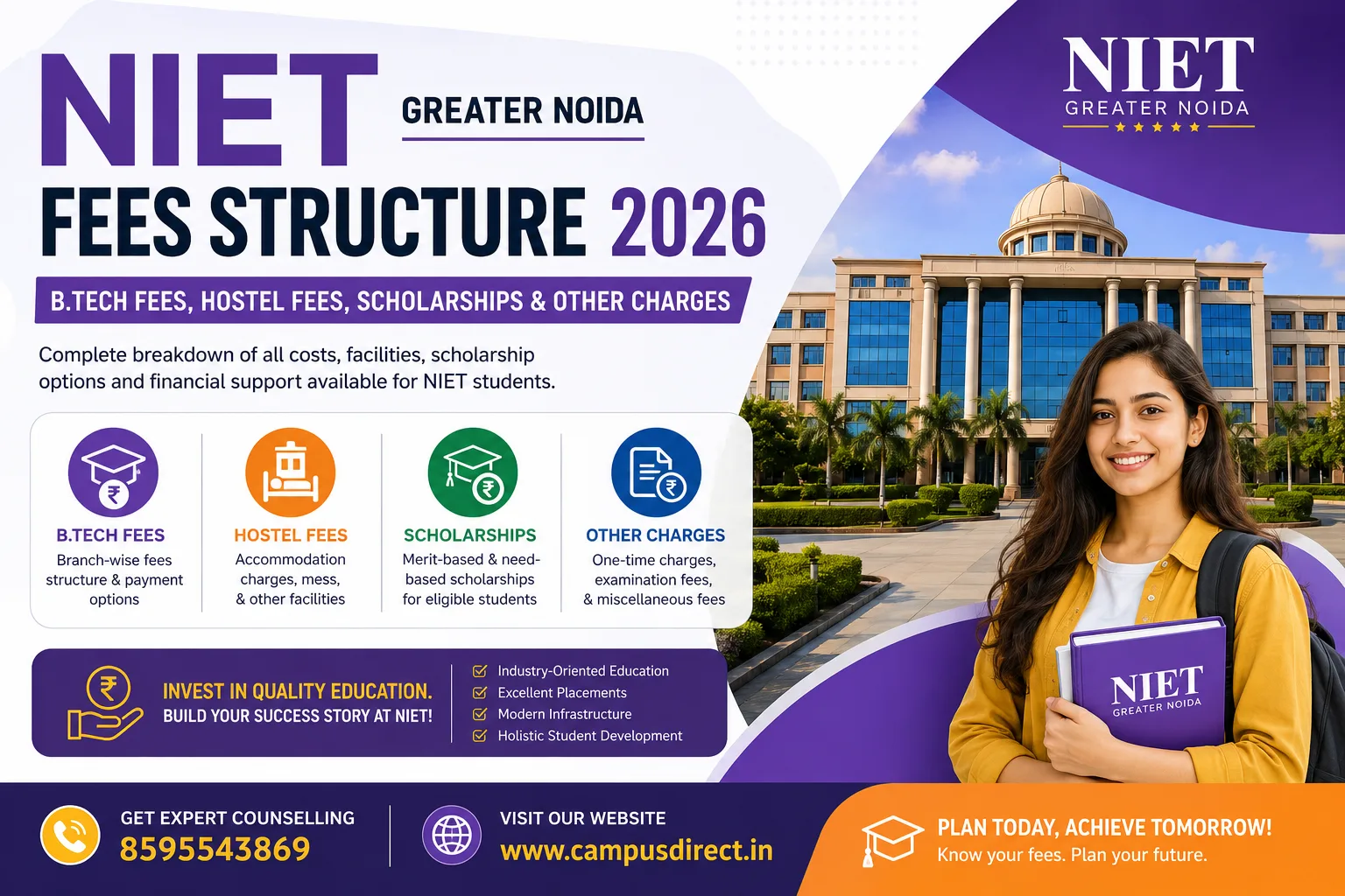 NIET Greater Noida Fees Structure 2026: B.Tech Fees, Hostel Fees, Scholarships & Other Charges