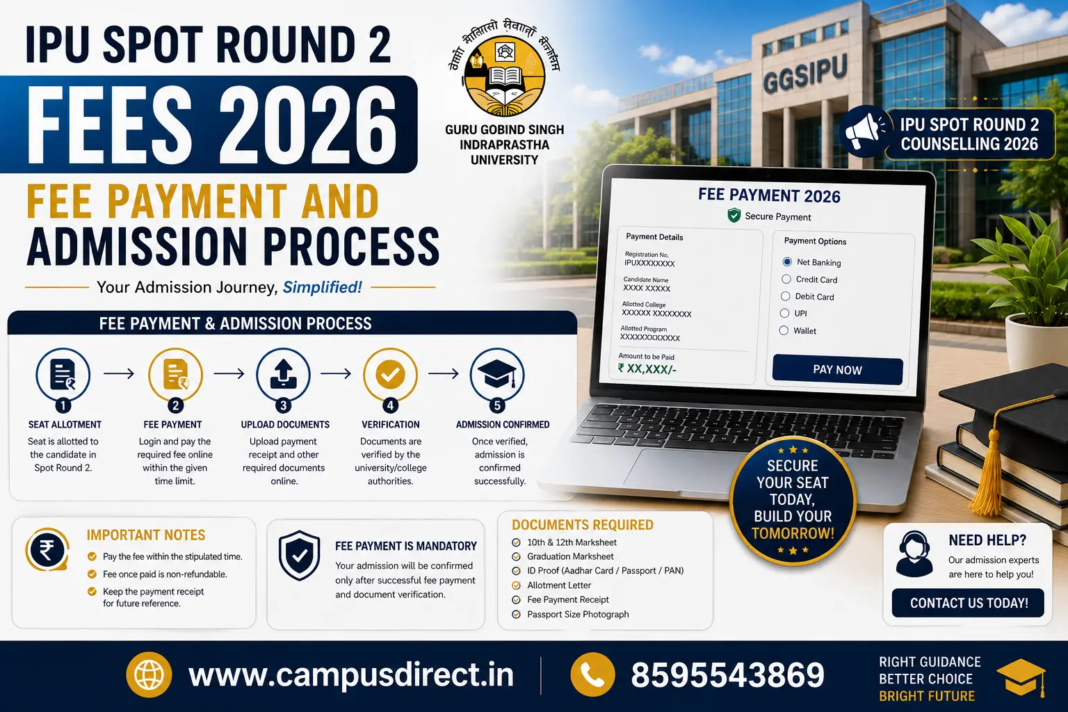 IPU Spot Round 2 Fees 2026: Fee Payment and Admission Process