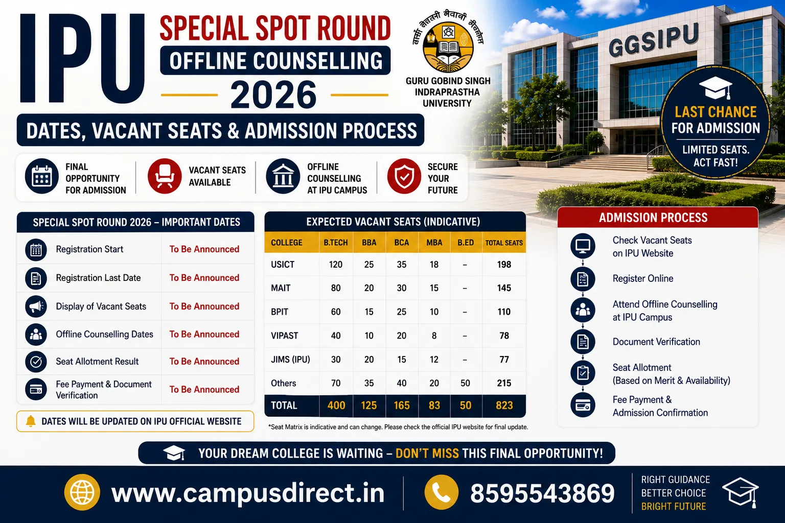 IPU Special Spot Round Offline Counselling 2026: Dates, Vacant Seats & Admission Process