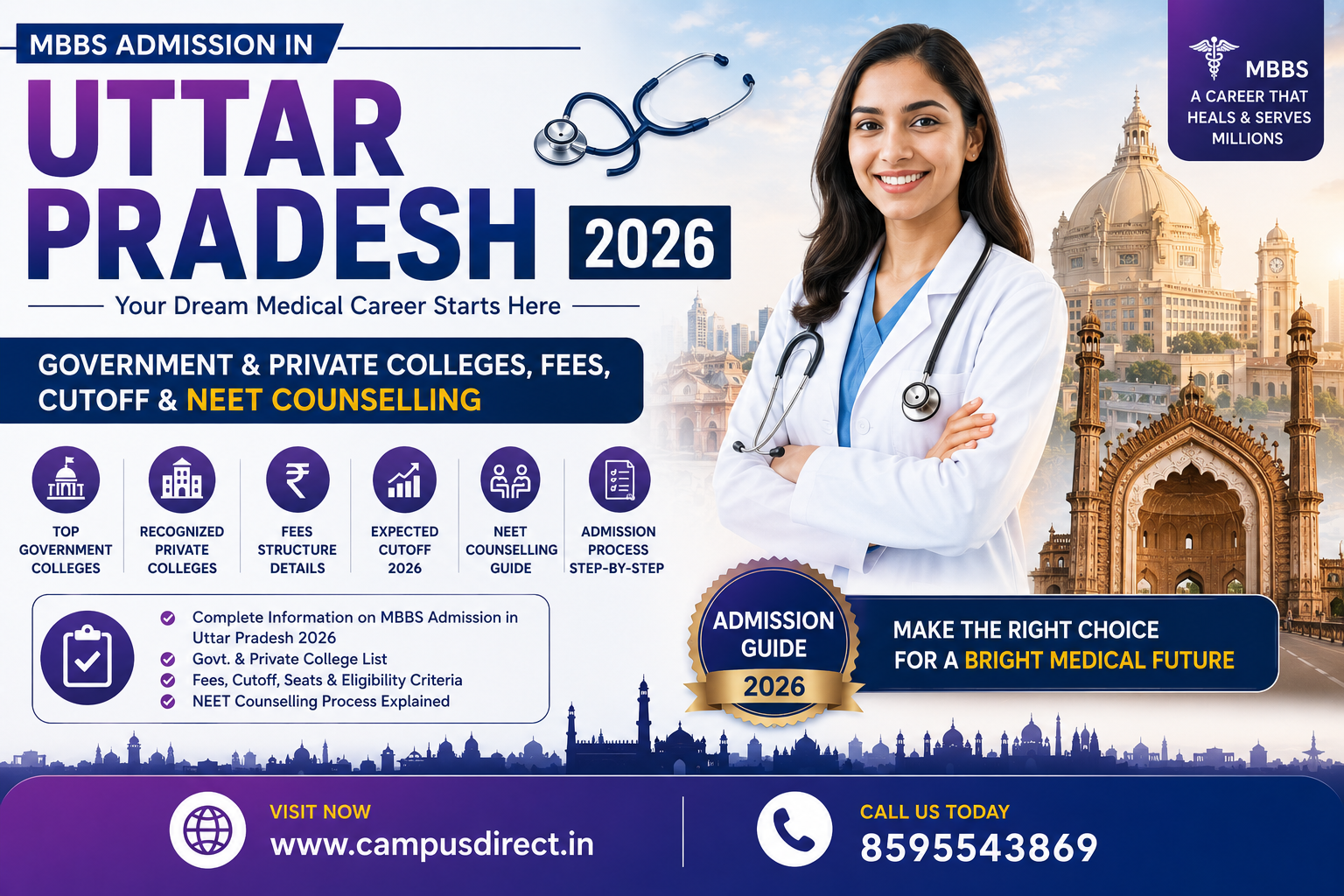 MBBS Admission in Uttar Pradesh 2026: Government & Private Colleges, Fees, Cutoff & NEET Counselling