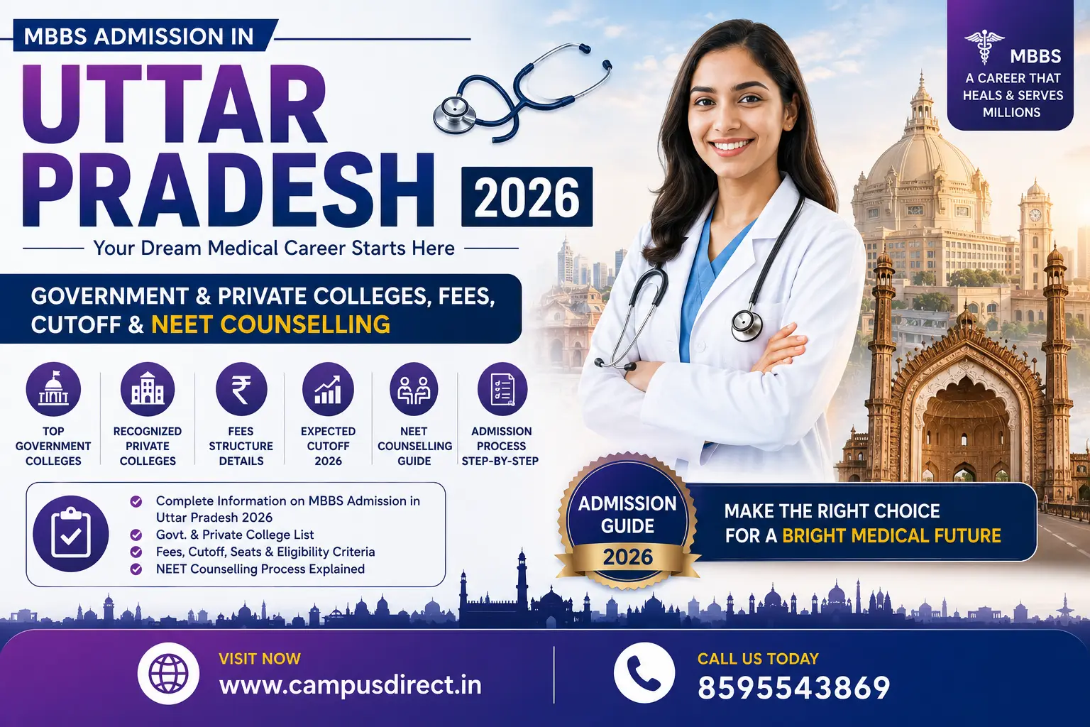 MBBS Admission in Uttar Pradesh 2026: Government & Private Colleges, Fees, Cutoff & NEET Counselling